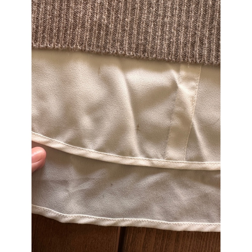 Brochu Walker Wool Cashmere Blend Mock Neck Sweater Taupe White Shirt Hem - Picture 7 of 11